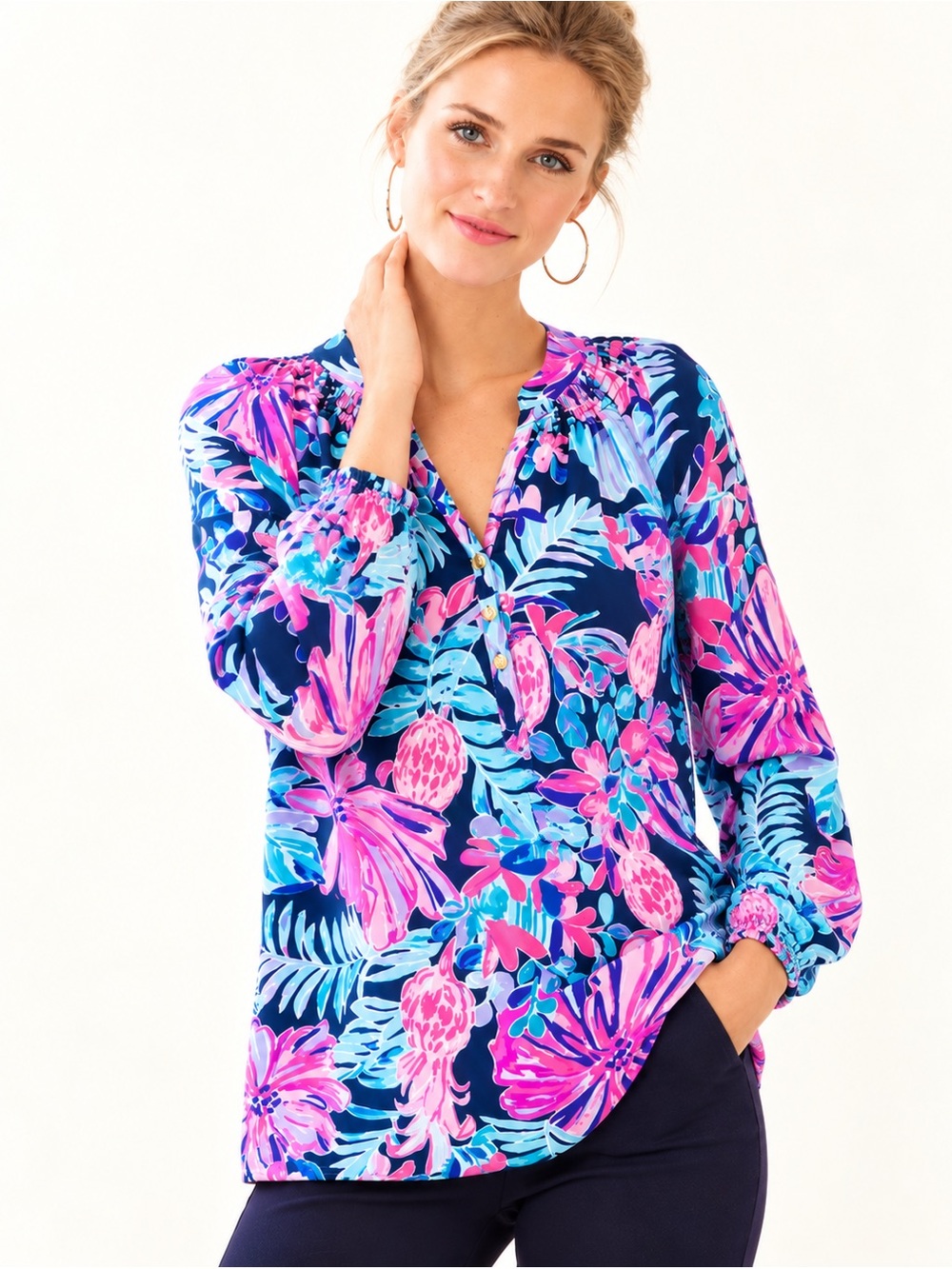 Lilly Pulitzer 100% Silk Multi Garden Getaway Floral Blouse Women Size S